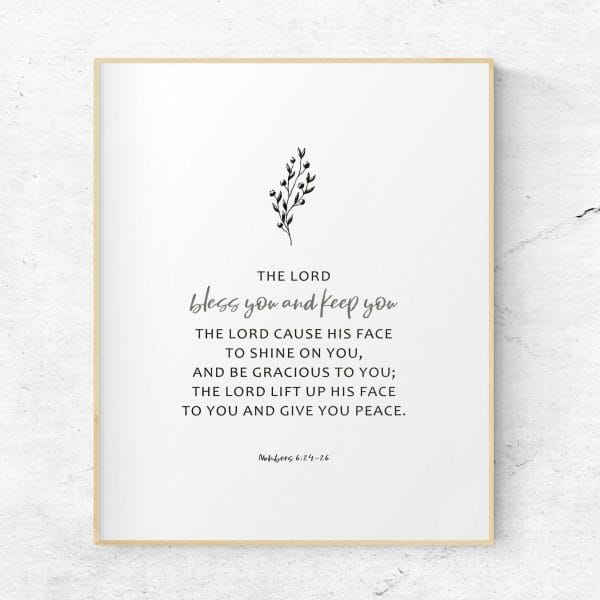 mock up of black and white Numbers 6:24-26, Botanical Bible Verse Wall Art